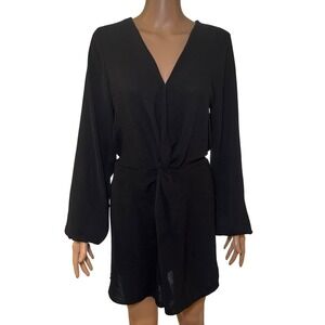 Gilli Womens Black Long Sleeve Tie Front V-Neck Romper Size M Elastic Waist
